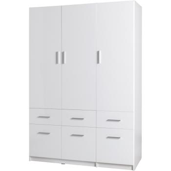 Gardróbszekrény fiókokkal 136cm PARMA 04 alpesi fehér / fehér fényes